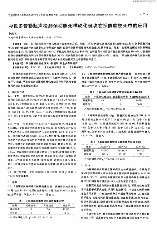 彩色多普勒超声检测颈动脉粥样硬化斑块在预防脑梗死中的应用