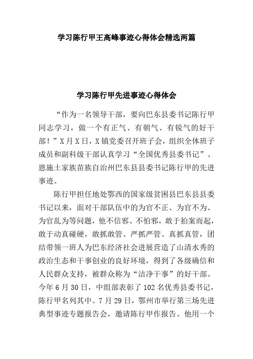 学习陈行甲王高峰事迹心得体会精选两篇