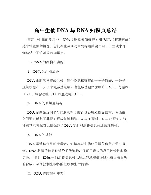 高中生物DNA与RNA知识点总结