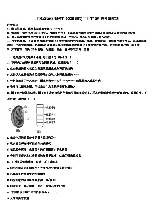 江苏省南京市附中2025届高二上生物期末考试试题含解析