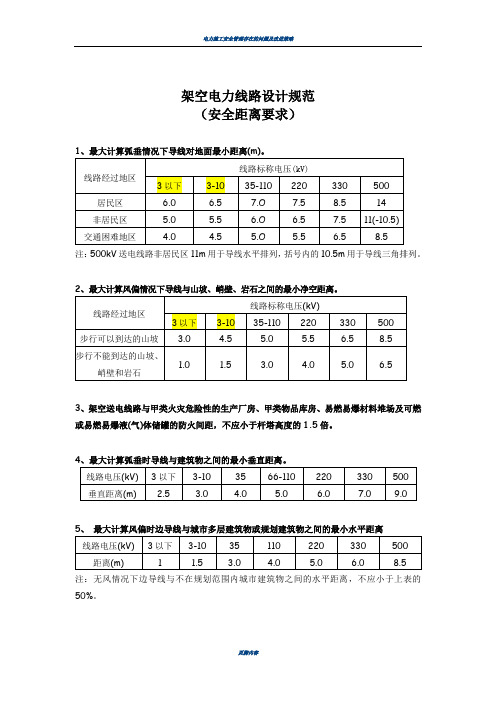 电力架空线路安全距离规定