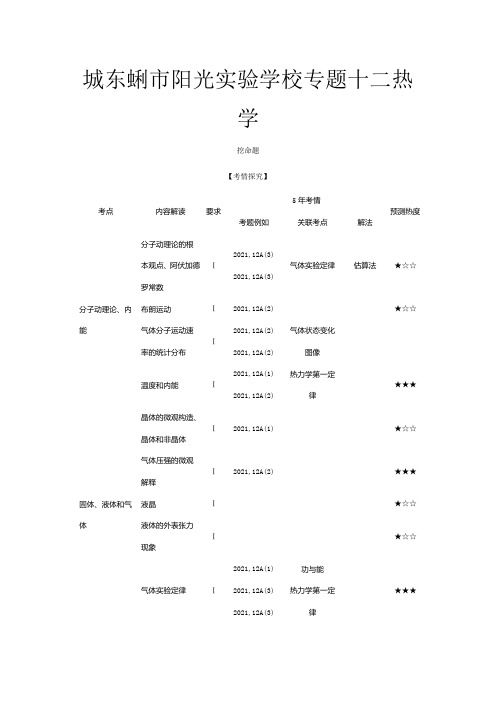 物理总复习 专题十二 热学高三全册物理教案