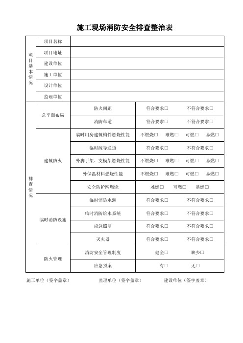 施工现场消防安全排查整治表