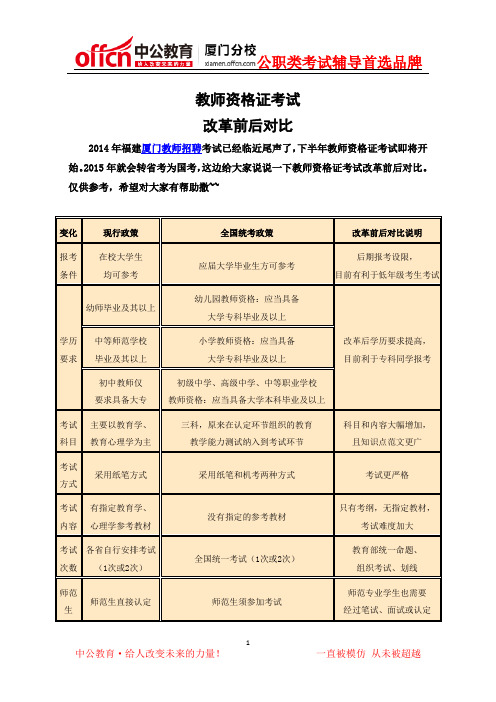 教师资格证考试改革前后对比