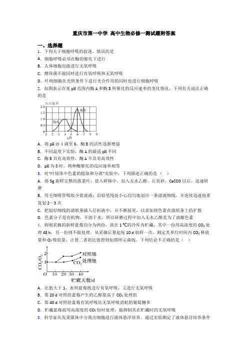 重庆市第一中学 高中生物必修一测试题附答案