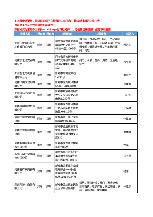 2020新版河南省郑州阀门工商企业公司名录名单黄页联系方式大全1003家