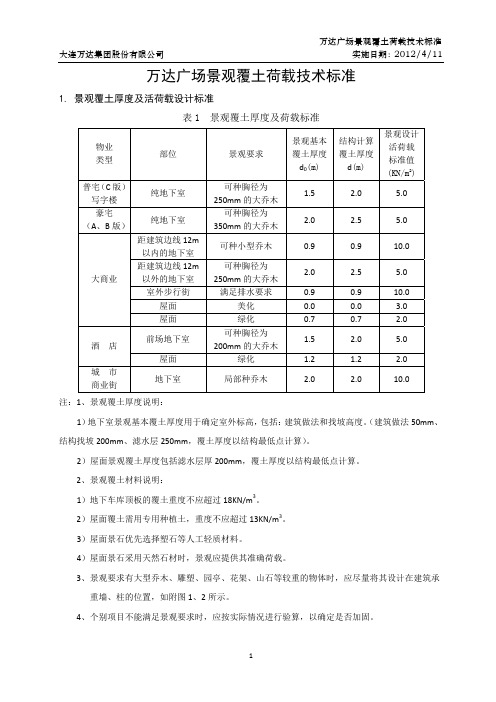 万达广场景观覆土荷载技术标准