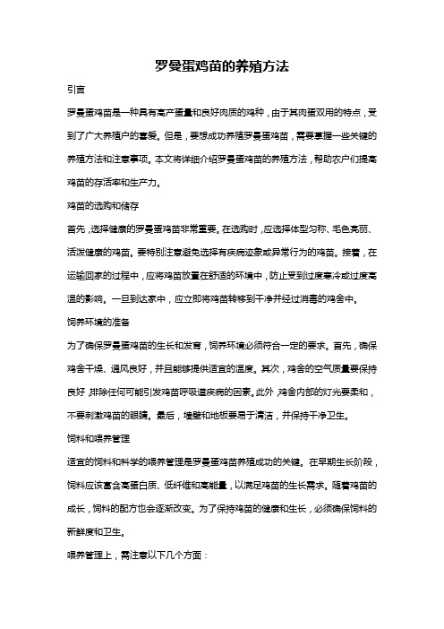 罗曼蛋鸡苗的养殖方法