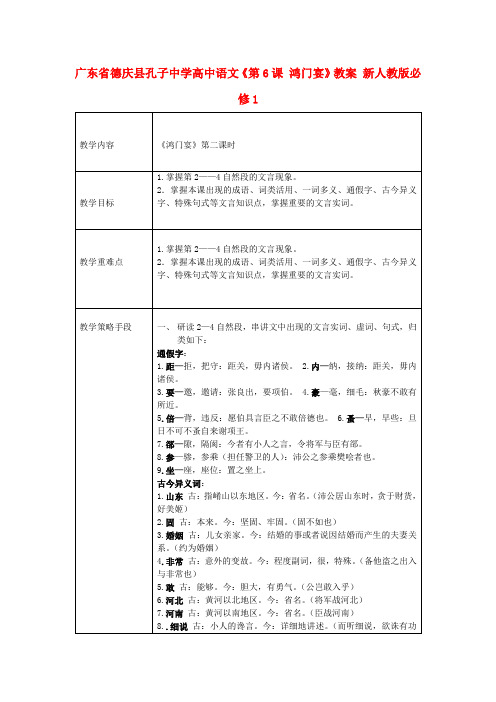 高中语文《第6课 鸿门宴》教案 新人教版必修1