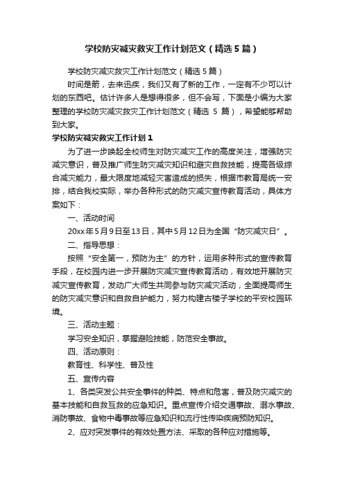 学校防灾减灾救灾工作计划范文（精选5篇）