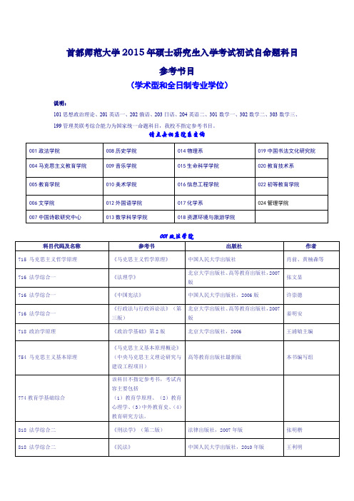 首都师范大学2015年硕士研究生入学考试初试自命题科目