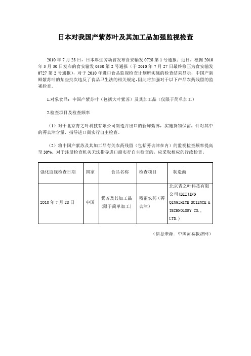 日本对我国产紫苏叶及其加工品加强监视检查(精)