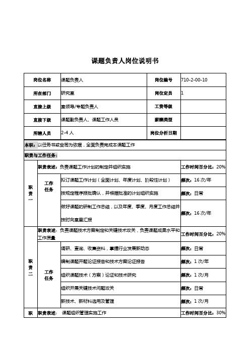 课题负责人岗位职务说明