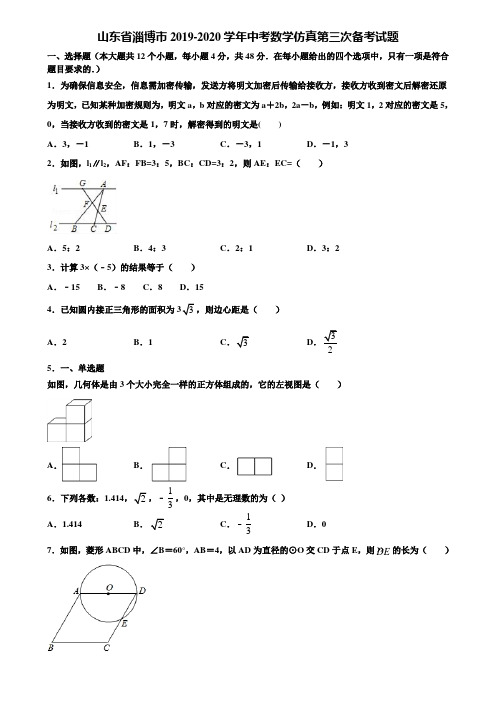 山东省淄博市2019-2020学年中考数学仿真第三次备考试题含解析