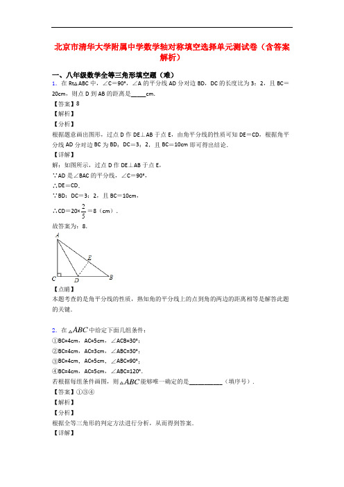 北京市清华大学附属中学数学轴对称填空选择单元测试卷(含答案解析)