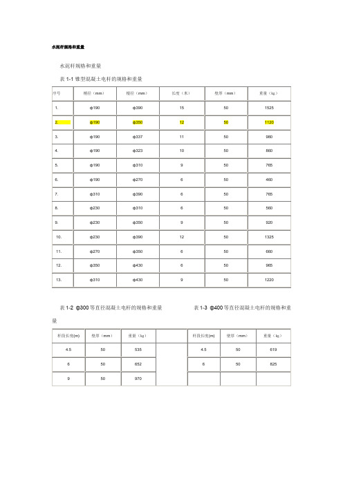 水泥杆规格和重量