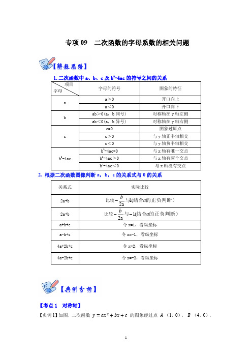 二次函数的字母系数的相关问题(解析版)