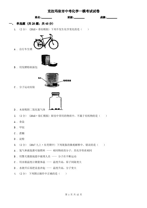 克拉玛依市中考化学一模考试试卷