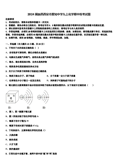 2024届陕西西安市爱知中学九上化学期中统考试题含解析