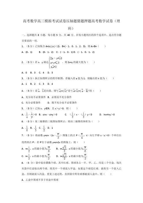 高考数学高三模拟考试试卷压轴题猜题押题高考数学试卷理科0017