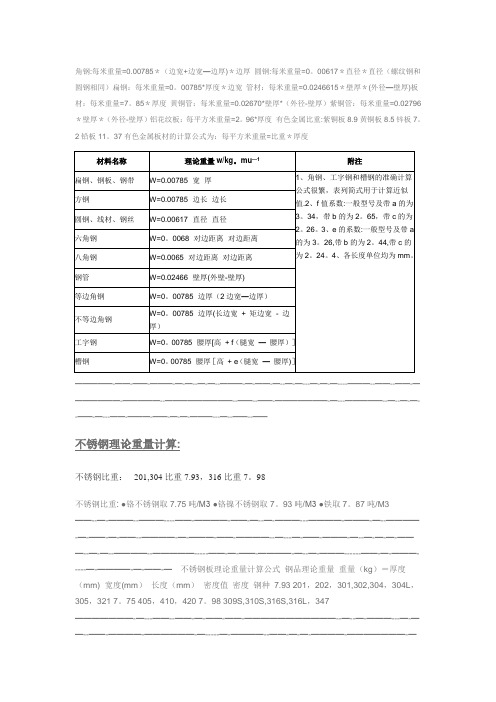 不锈钢理论重量计算公式(全面)-不绣钢管理论公式