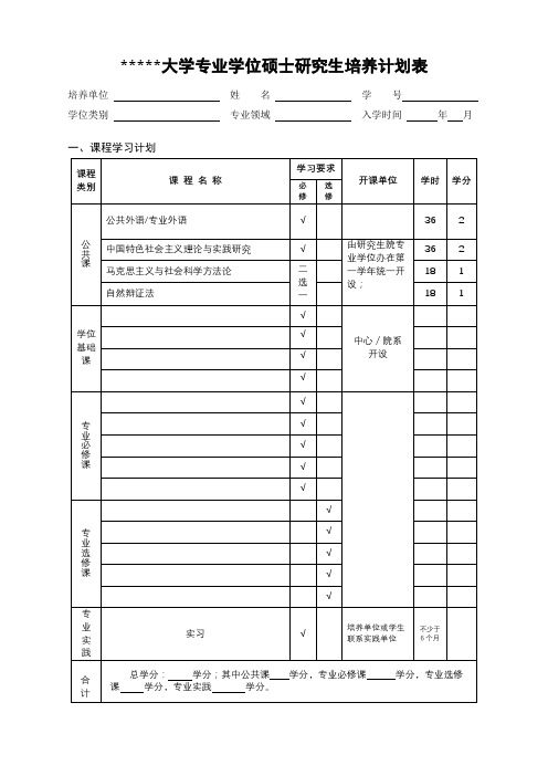 华东师范大学专业学位硕士研究生培养计划表【模板】