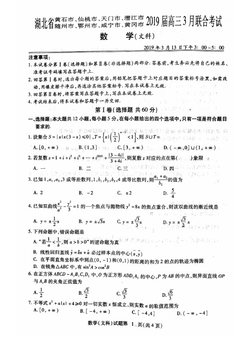 湖北省黄石、仙桃等八市2019届高三3月联合考试理数学(文)试卷(PDF版)