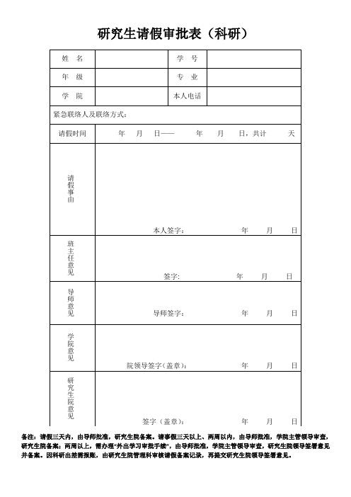 东华理工大学研究生请假审批表(科研)