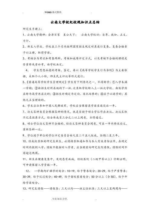 云南大学研究生校纪校规知识点总结