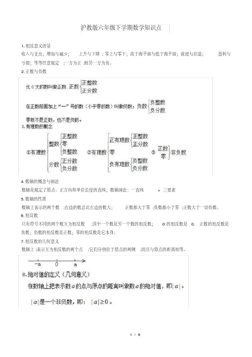 【最新】沪教版六年级下学期数学知识点