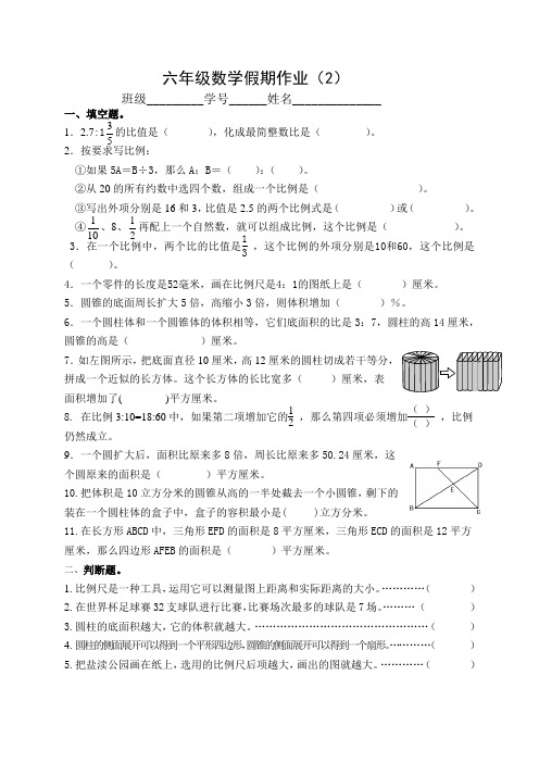 苏教版六年级下册数学清明作业2