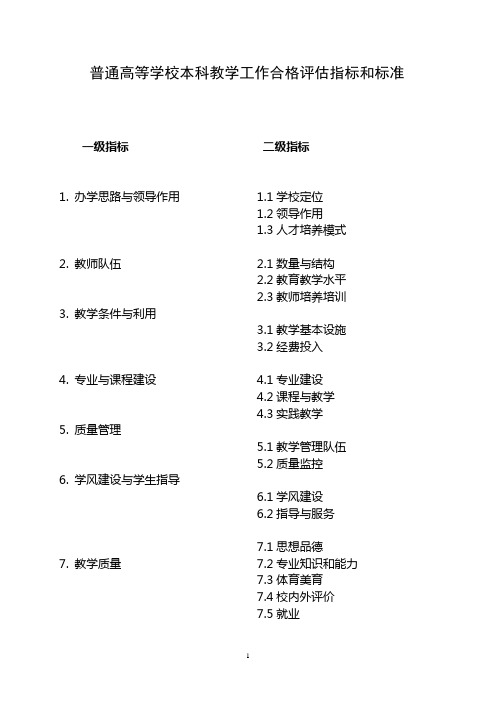 校本科教学工作合格评估指标和标准