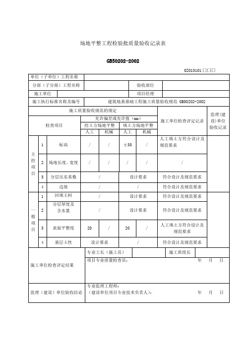 场地平整工程检验批质量验收记录表