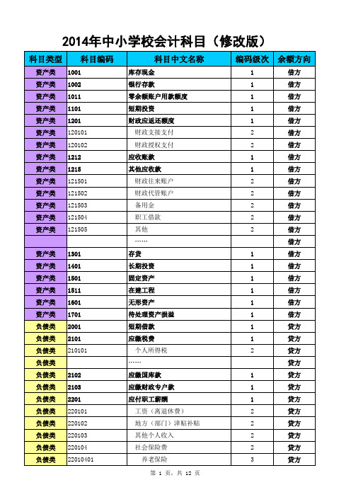 2014年新中小学校会计科目(正式)