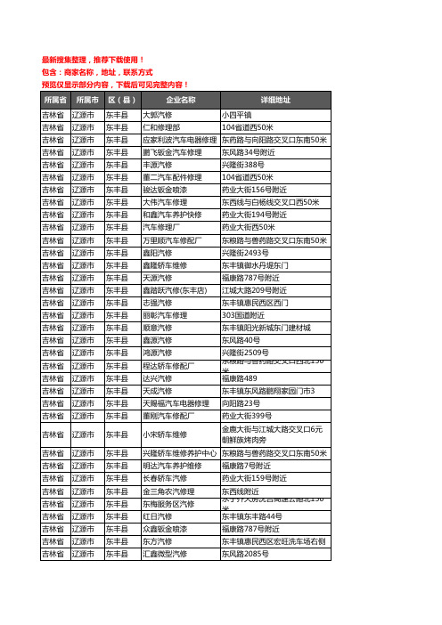 新版吉林省辽源市东丰县汽车维修企业公司商家户名录单联系方式地址大全76家