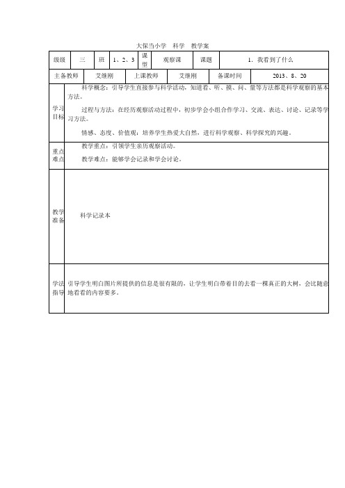 教科版科学三上《我看到了什么》word教学设计