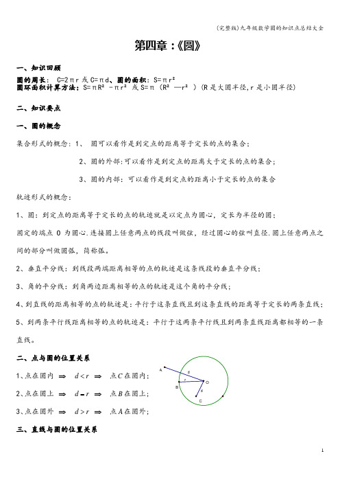 (完整版)九年级数学圆的知识点总结大全