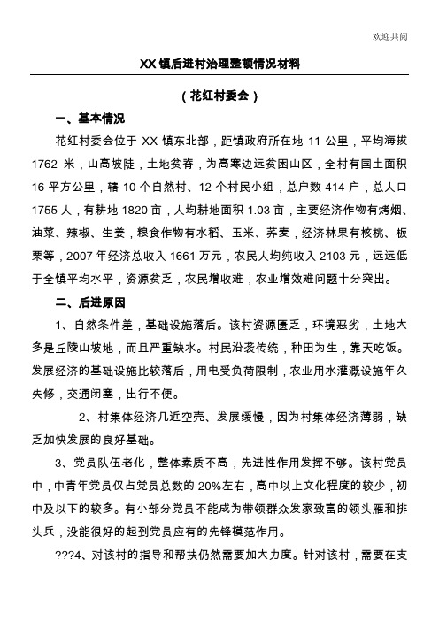 XX镇后进村治理整顿情况汇报