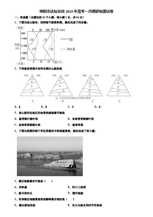 绵阳市达标名校2019年高考一月调研地理试卷含解析