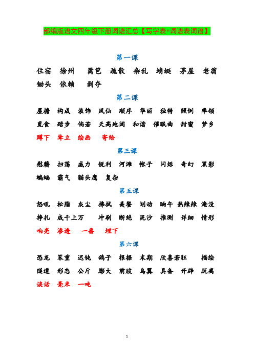 部编版语文四年级下册词语汇总【写字表+词语表】