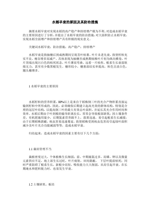 水稻早衰的原因及其防治措施