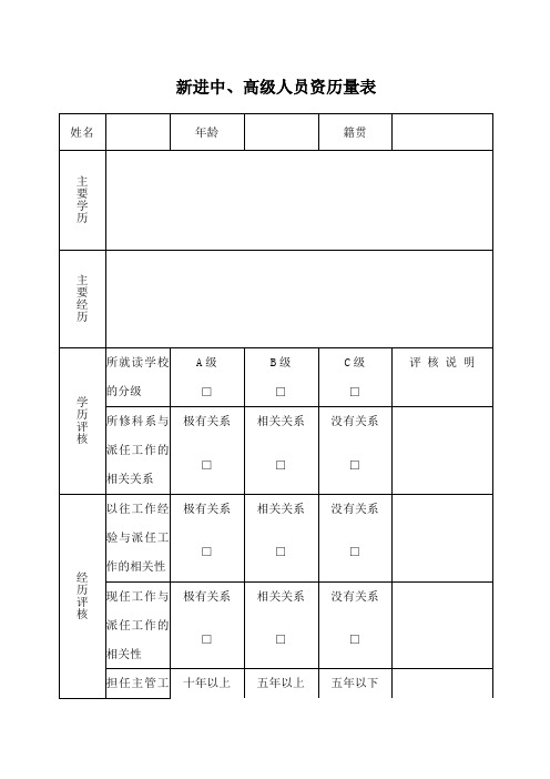 新进中.高级人员资历量表格式