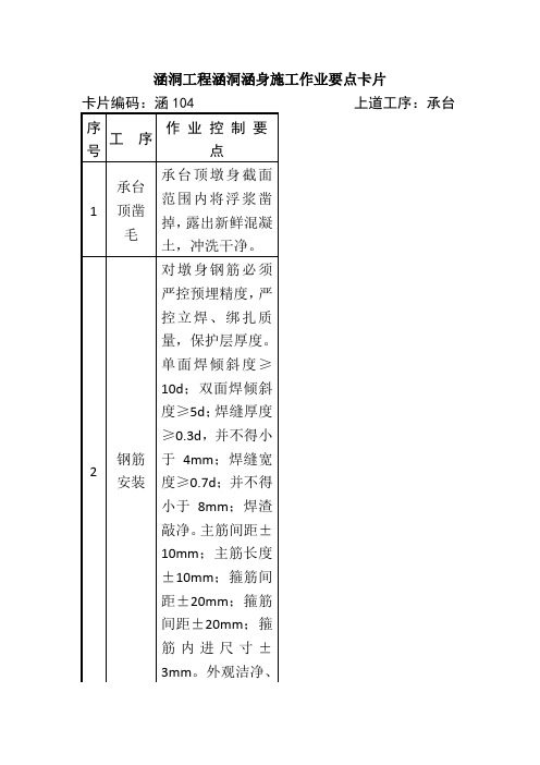 涵洞工程涵洞涵身施工作业要点卡片