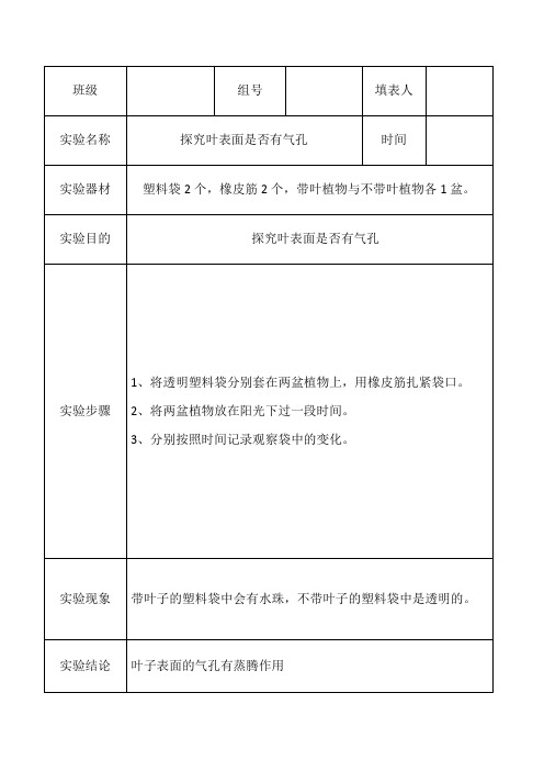 青岛版三年级科学实验报告单