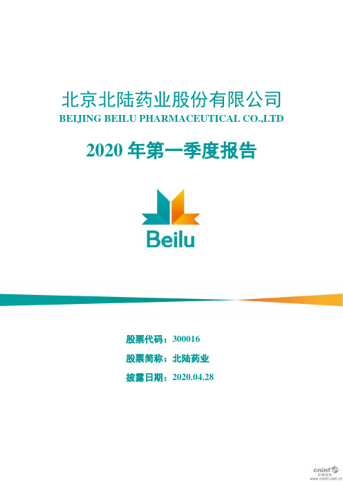 北陆药业:2020年第一季度报告全文