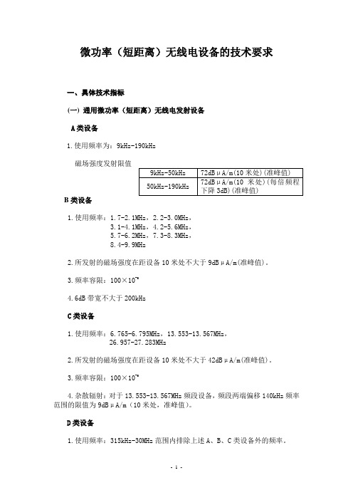 微功率短距离无线电设备的技术要求具体技术指标一通用微