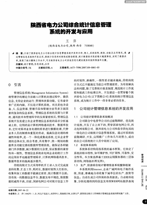 陕西省电力公司综合统计信息管理系统的开发与应用