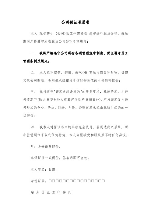 公司保证承诺书(4篇)