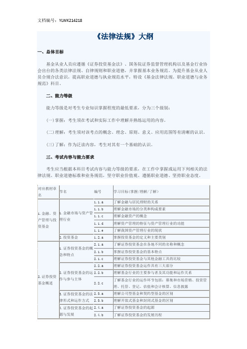 2017年新基金从业考试3科大纲【全】