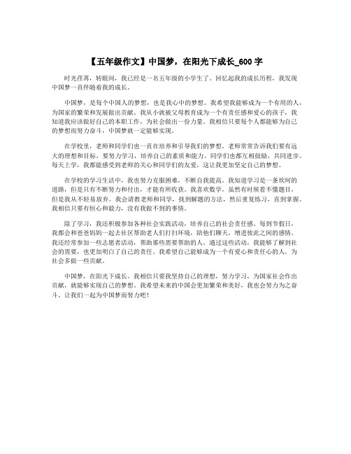 【五年级作文】中国梦,在阳光下成长_600字